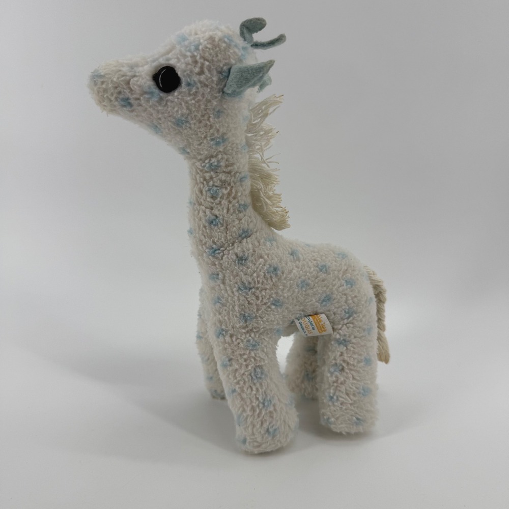 Vintage 1985 Douglas Cuddle Toys Blue Polka Dot Giraffe Plush Rattle Cream Rare